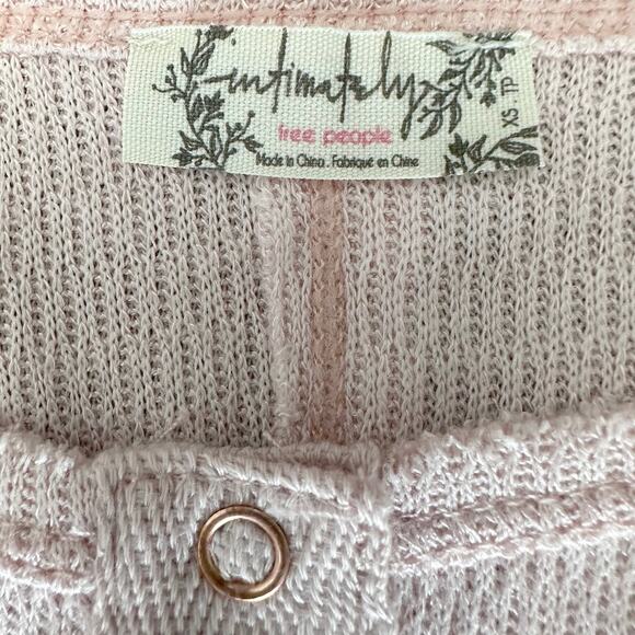 Free People Intimately Sloane Bodysuit Pink Nectar Knit WMN XS Henley Snap Scoop - Picture 6 of 13